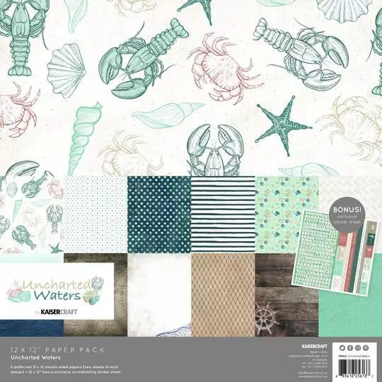 KAISERCRAFT Scrapbooking Paper Pack + Sticker Sheet Uncharted Waters Nautical