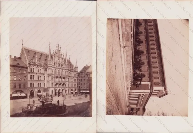 1890 GERMANY Munchen Neues Rathaus Town Hall St. Boniface Abbey 2 Photos albumen