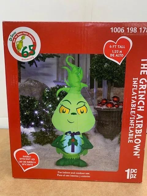 Baby Green Grinch Holding Christmas Present Gemmy Airblown Yard Inflatable LED