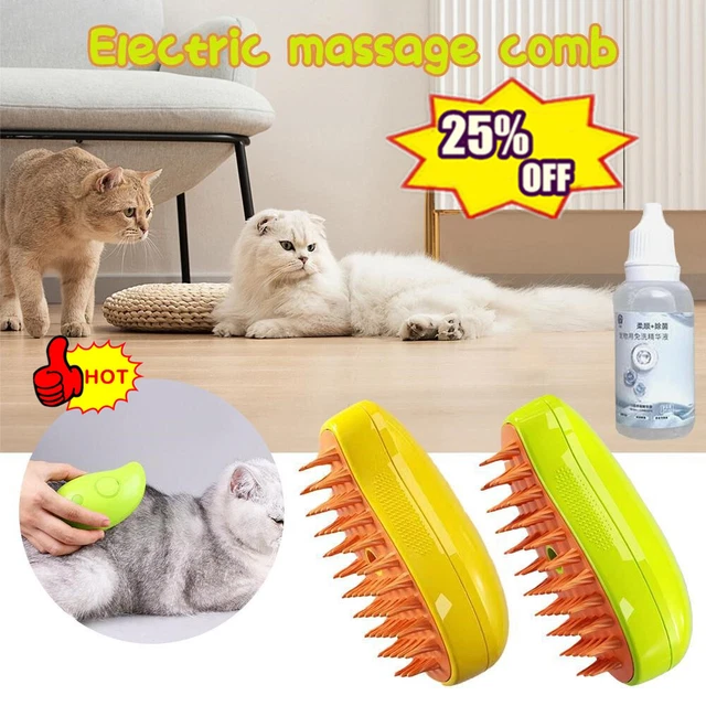 3 In1 Steamy Cat Brush ]Cat Steamy Brush, Self Cleaning Steam Cat Brush--HO.NEW
