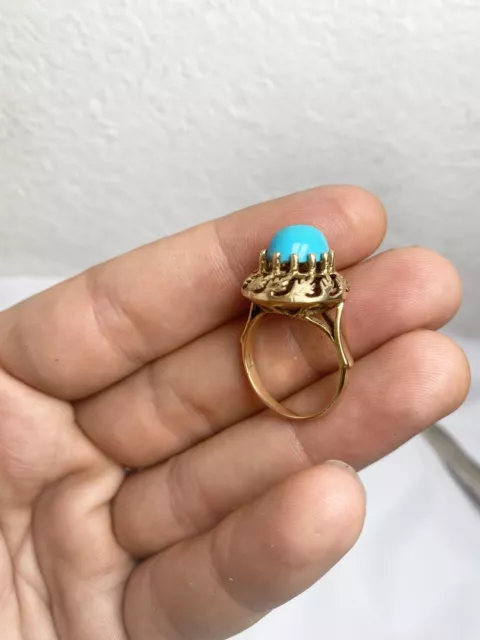Vintage 14k Gold Huge Turquoise Ring Size 7
