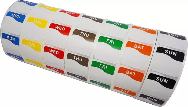 Food Storage Labels in Dispenser with 7 Day Dot Rolls of 1000 Square Stickers