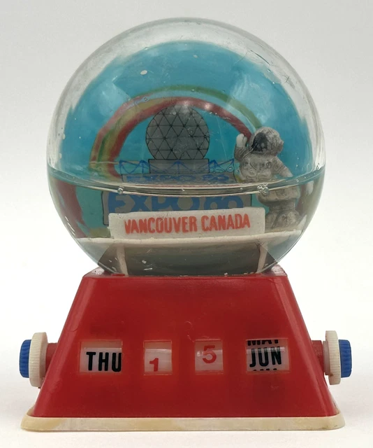 VANCOUVER EXPO 1986 Worlds Fair Canada Plastic Snow Globe Calendar Bank