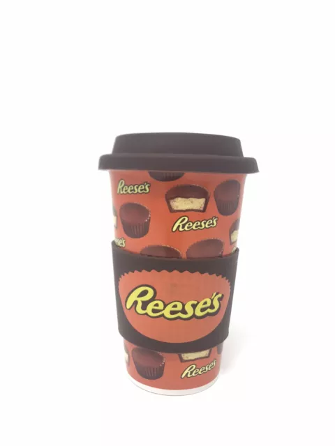 Reese's Peanut Butter Cup Travel Coffee Mug  Grip Ceramic 16 oz Tumbler With Lid