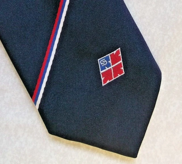 Tie Necktie Mens Vintage Crested Club Association Society NAVY RED STRIPED
