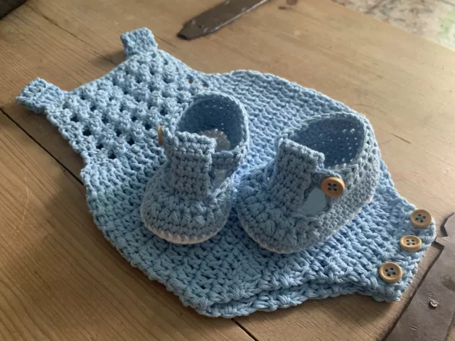 Conjunto Azul Bebe Body Patucos Primera Puesta Nuevo Crochet Recién Nacido