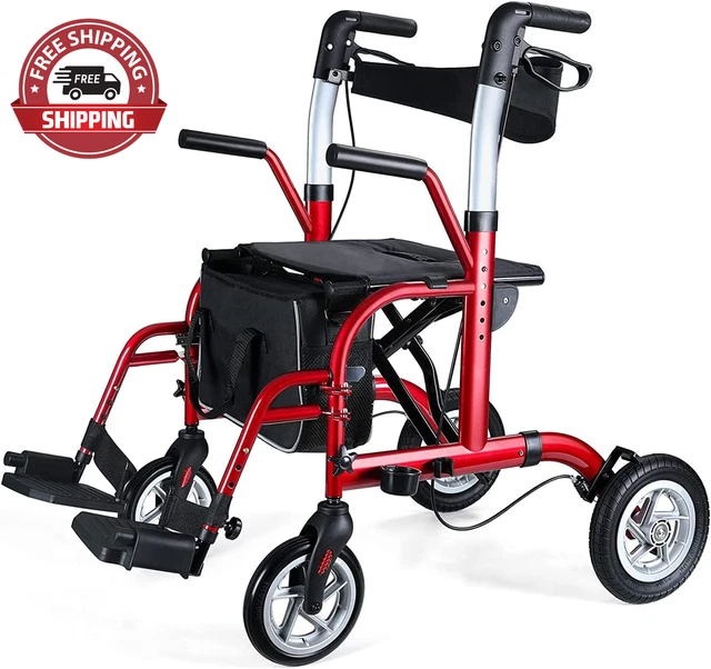 2 in 1 Rollator Walker for Seniors-Medical Walker with Seat,Folding Transport Wh