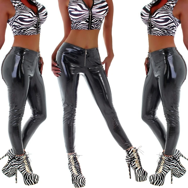 Abbigliamento feticcio slim lattice lattice vernice skinny ecopelle imitazione pelle pantaloni C316