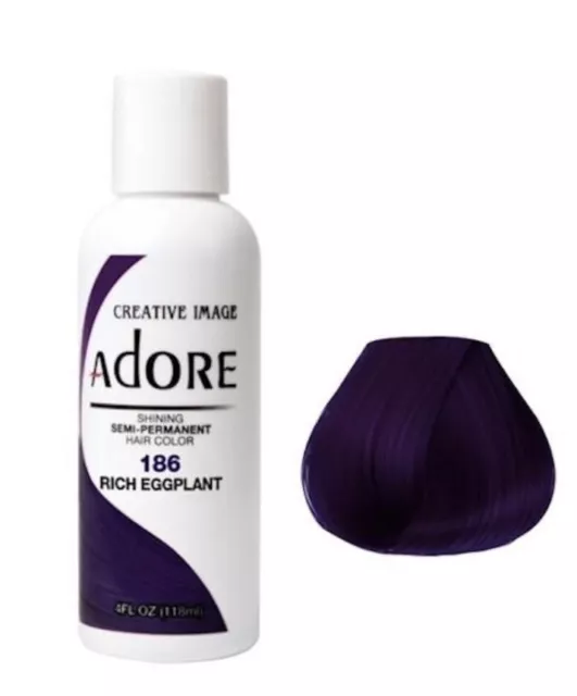 Adore 186 Rich Eggplant Semi Permanent Hair Colour Dye Vegan Alcohol Free 118ml