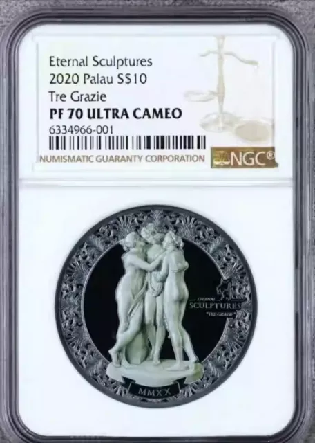 NGC PF70 UK The Three Graces Silver coin 2oz Palau Eternal Sculpture Tre Grazie