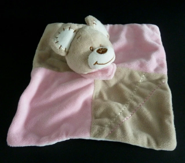 34. Doudou Plat Babylove Souris Beige Marron Rose Dessous Blanc Carre  - Ttbe