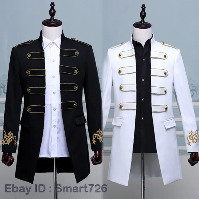 Hot Mens Military Royal Formal Dress Coats Blazer Jacket Gold Button Prince Long