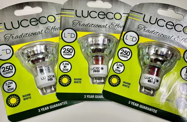 Pack 3 x Luceco GU10 LED Glühbirne 3,2 W 2700K 250LM warmweiß 54 mm lang UK Lagerbestand