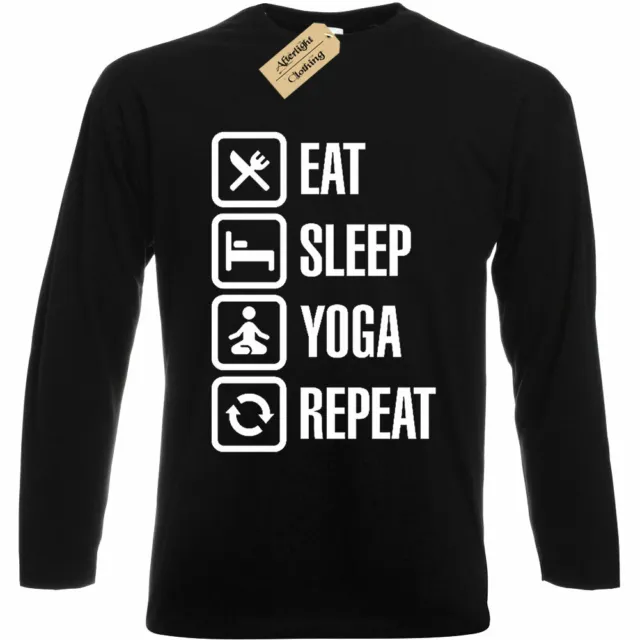 Uomo Eat Sleep Yoga Ripetere T-Shirt Regalo Divertente Palestra Manica Lunga