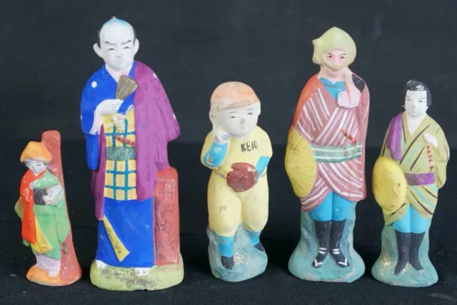 Vintage Japan Ningyo ceramic dolls 1920s rural craft