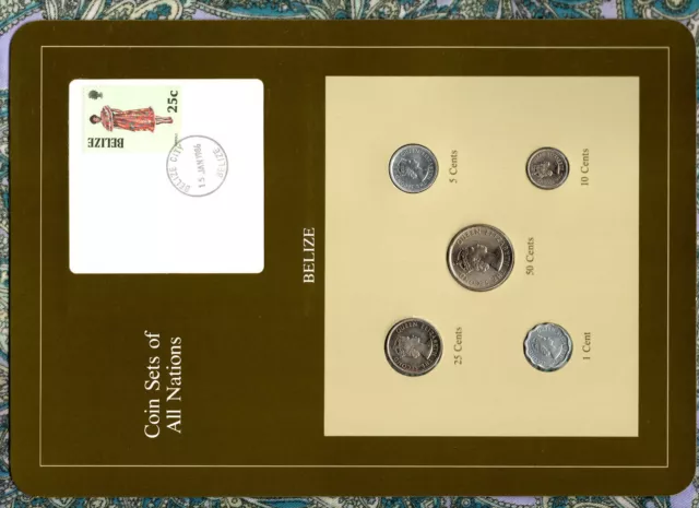 Coin Sets of All Nations Belize w/card 1980-1986 UNC 50 cent 1980 25 cents 1985