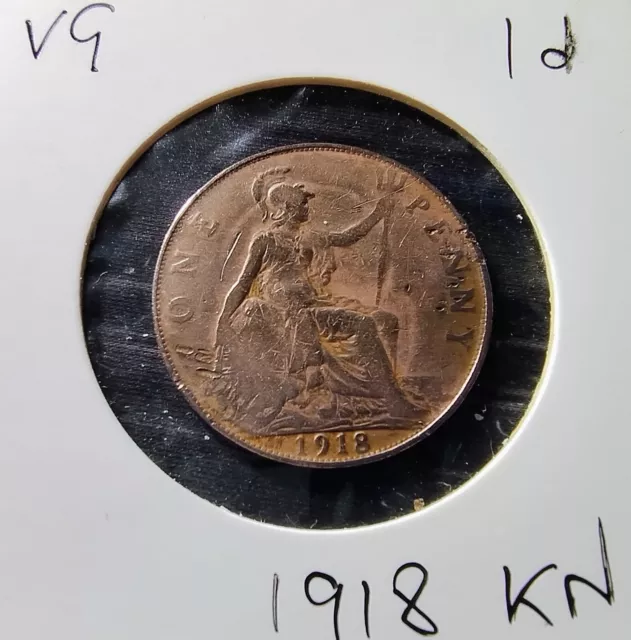 1918 KN One Penny (1d) George V RARE Year VeryGood Sp#4053