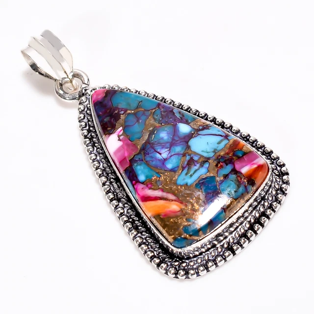 Oyster Turquoise Vintage Style Handmade 925 Sterling Silver Pendant 1.9" GSR3865