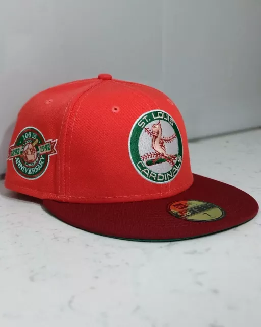 New Era 59Fifty 5950 St Louis Cardinals 100Th Side Patch Fitted Hat Cap Size 7