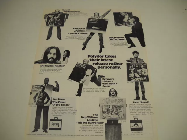 SLADE Ellen McIlwaine ERIC CLAPTON Joe Simon CHICK COREA 1973 Promo Poster Ad