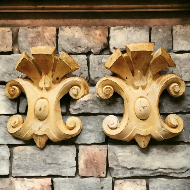Pair of Early 20th Century French Painted Cast Iron Fleur de Lis Style Plaques