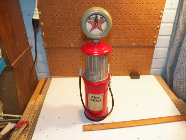 Vintage FIRE-CHIEF Gasoline Service Gas Pump Coin Bank w/ Clock