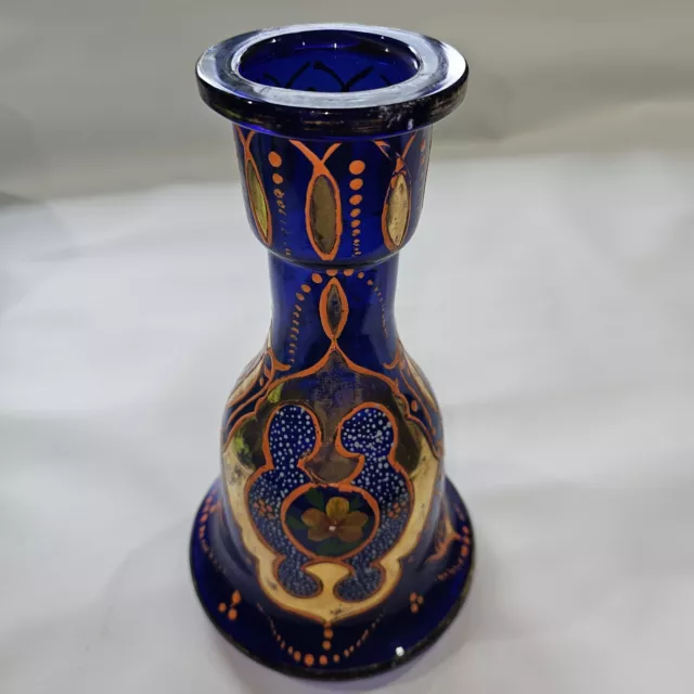 Cobalt Blue Glass Perisan Vase Decanter Pitcher Hookah Ornate Hand Painted