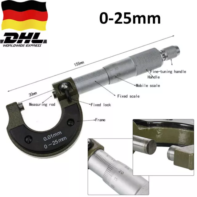 25mm Bügelmessschraube Mikrometer Mikrometerschraube 0-Messschraube Mit Box *