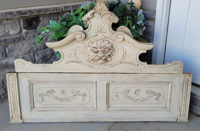 Remarkable Salvaged Antique French Victorian Carved Wood Lion Pediment Large 49"