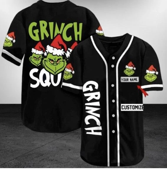 PERSONALIZED GRINCH MERRY Grinchmas 2024 Black Jersey Shirt US Size S