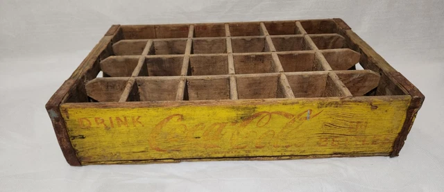 Yellow Antique Vintage Coca-Cola Wooden 24 Bottle Crate