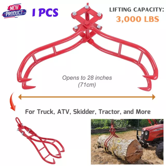 28''Timber Claw Hook Log Lumber Lifts Grapple Tong for ATV Truck Tractor Skidder