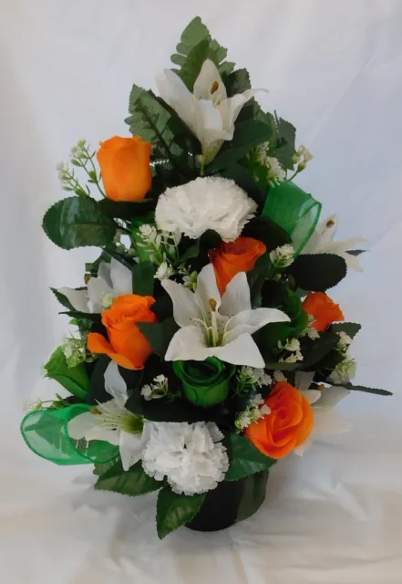 Artificial/Silk Grave Flowers Irish Green Tall Grave/Crem Pot Memorial Dad Mum