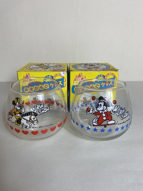 Walt Disney Kirin Lemon Mickey And Minnie No Tip Glass Pair