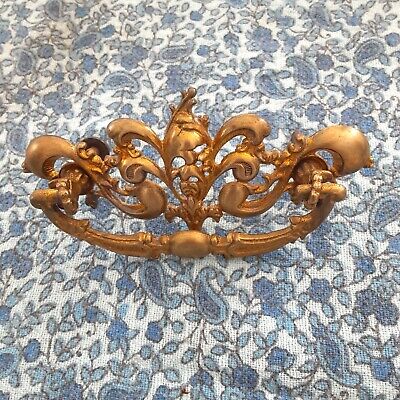 Single antique brass drawer pull ornate 4.5X2 Victorian