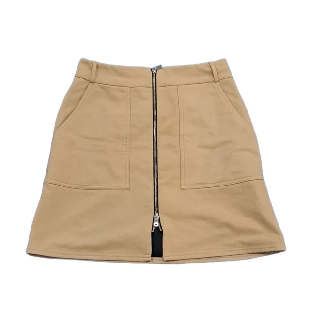 Minigonna da donna beige River Island cerniera intera taglia 8 (EA13)