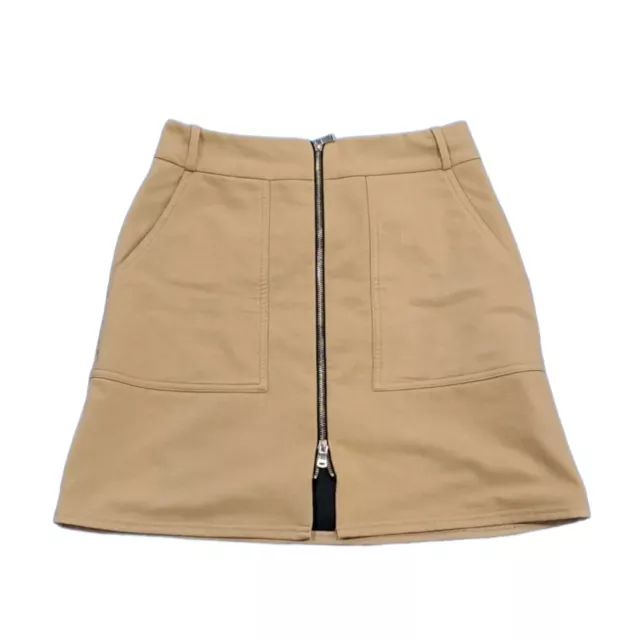 River Island Beige Full Zip Up Mini Skirt Womens Size 8 (EA13)