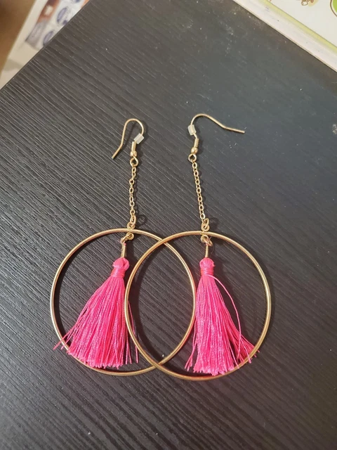 Charming Charlie's Gold and Pink Hoop Earrings