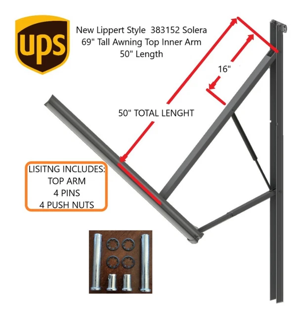 Lippert 281154 Black Solera Half Set Flat Awning Arm - 69 Lippert 281154 Black Solera Half Set Flat Awning Arm - 69