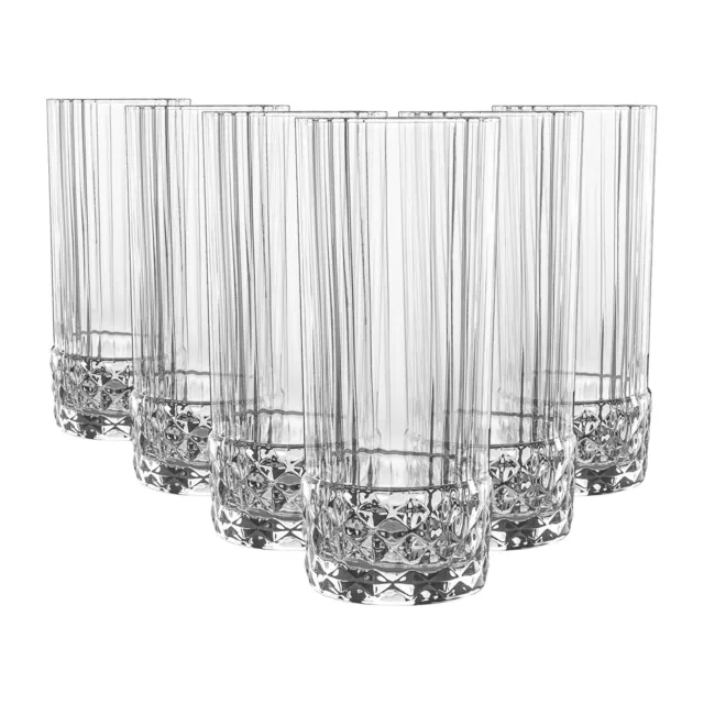 6x America '20s Highball Glasses Vintage Art Deco Cocktail Tumblers 400ml Clear