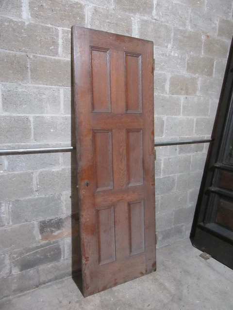 ~ ANTIQUE OAK 6 PANEL DOOR WITH HARDWARE SS ~ 28 x 81.5 ARCHITECTURAL SALVAGE 2
