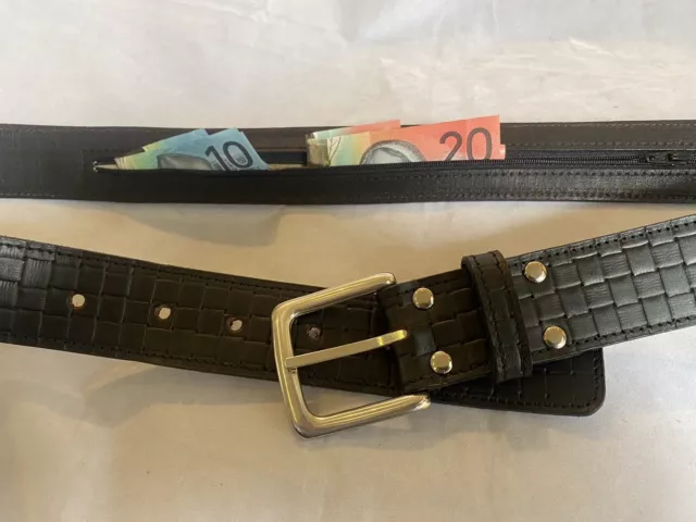 Genuine Leather Mens/Womens Black Leather Money Belt