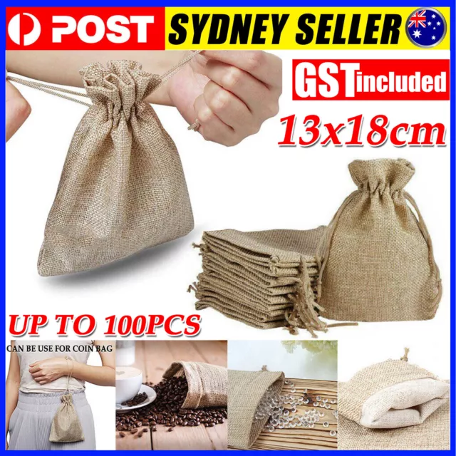 UP 100X Small Bag Natural Linen Pouch Drawstring Burlap Jute Sack Jewelry Gifts