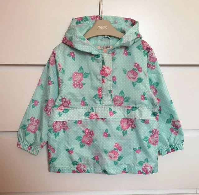 M&S Indigo___floral green hoody raincoat jacket girl age 3-4 yrs VGC