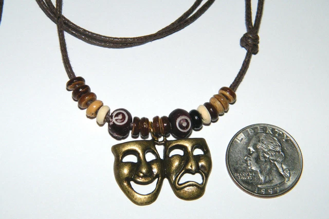 Comedy Tragedy Necklace Actors Bronze Charm TDrama Theater 16"-28" Cord NEW! Comedy Tragedy Necklace Actors Bronze Charm TDrama Theater 16"-28" Cord NEW!