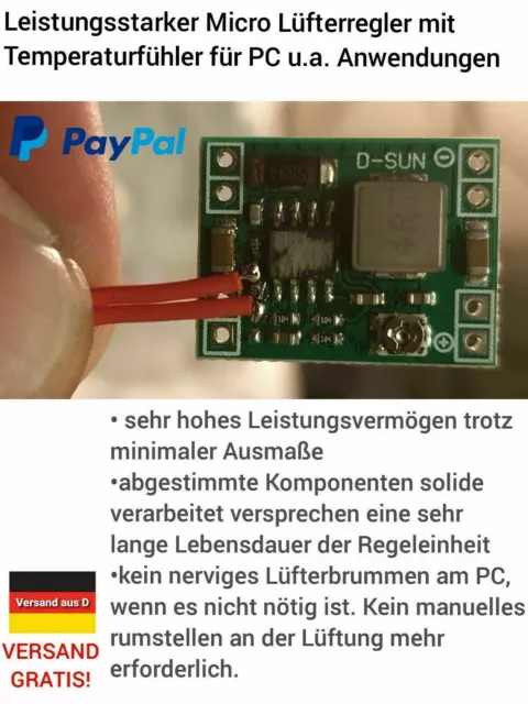 DC 12V PWM PC CPU Lüfter Drehzahl-Regler für Gleichspannung mit Temperaturfühler