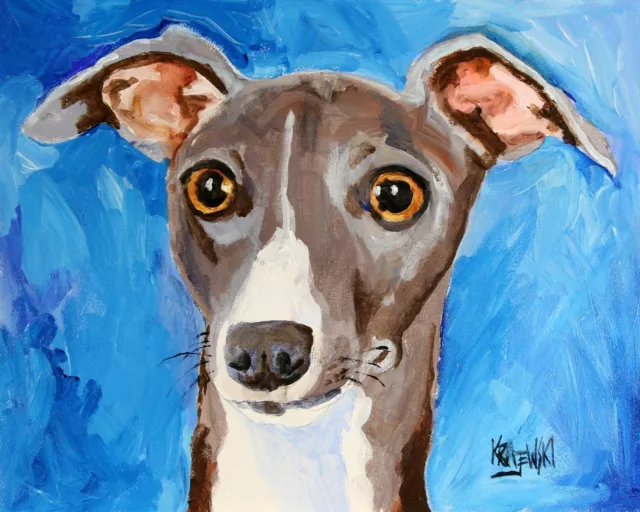 Italian Greyhound Art Print Signed by Artist Ron Krajewski Painting 8x10 Dog