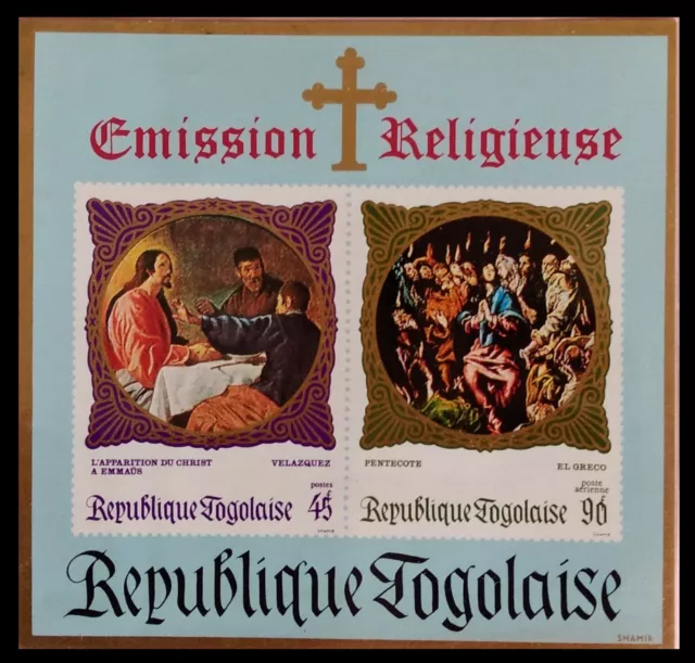 115.TOGO Imperf Briefmarke M/S Religiös Ausgabe, Christanity, Kunst. MNH