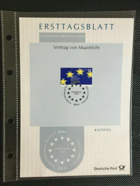 Ersttagsblatt 2003 100 Jahre Vertrag von Maastricht 2373 45/2003 ETB