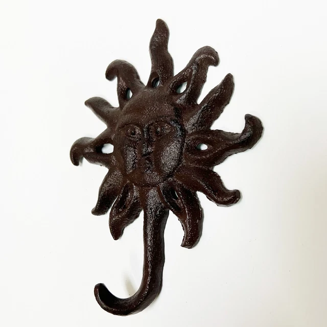 Cast Iron Sun Face Shining Coat Hat Towel Bath Garden Shed Wall Hook Home Decor 5
